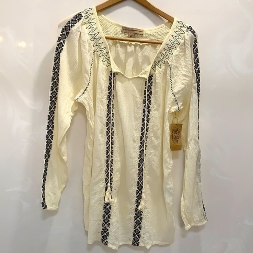 Nine West Ivory and Navy Patterned Blouse